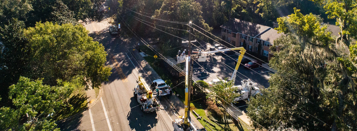 Utility team fixing a line