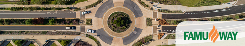 an overhead view of a roundabout on FAMU Way.